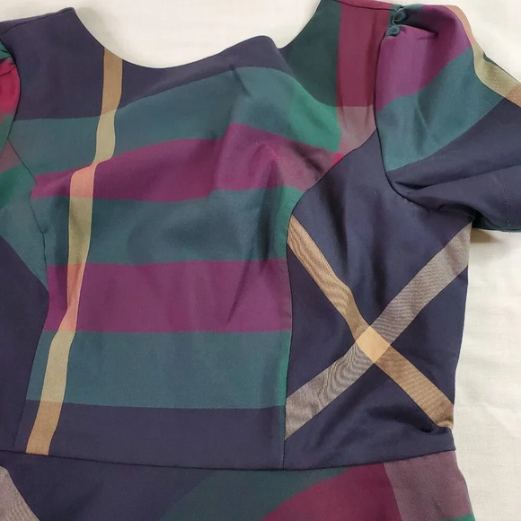 Modcloth Definitively Darling Fit and Flare Dress Womens 14 Blue Plaid Retro Fab - Picture 7 of 16